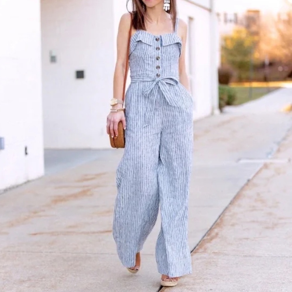 American eagle adorable striped jumpsuit with tie waist